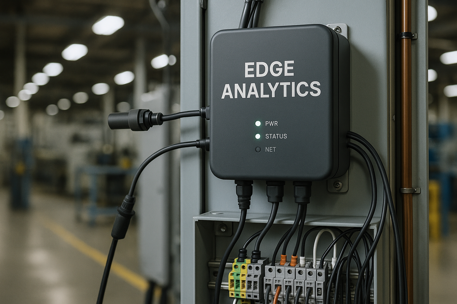 Edge analitik cihazı fabrika tesisinde sensörlerle