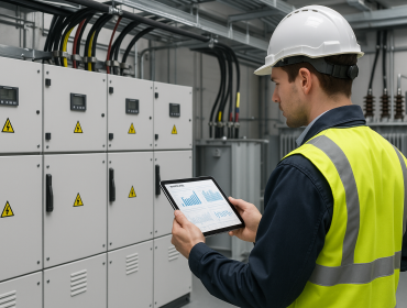 Fabrika elektrik altyapısında enerji kalitesi analizi yapan mühendis